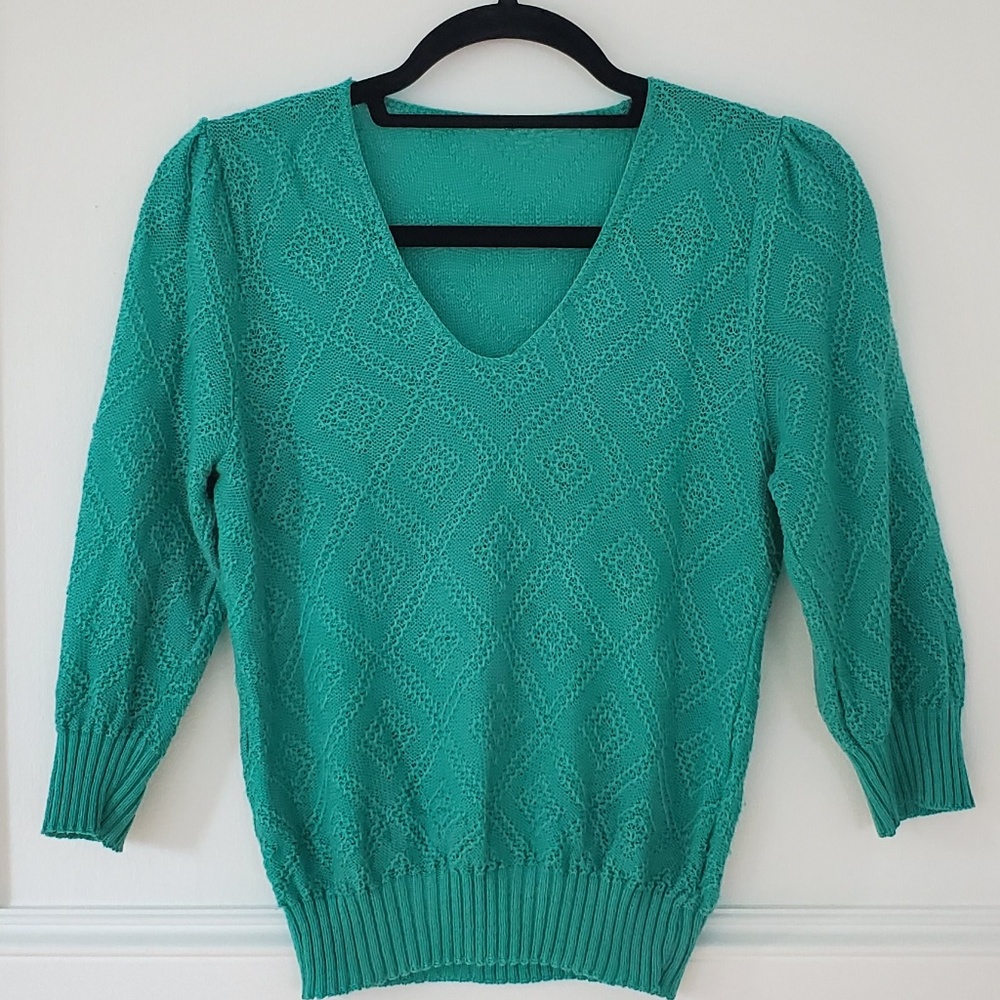 Vintage Green Diamond Pointelle Sweater